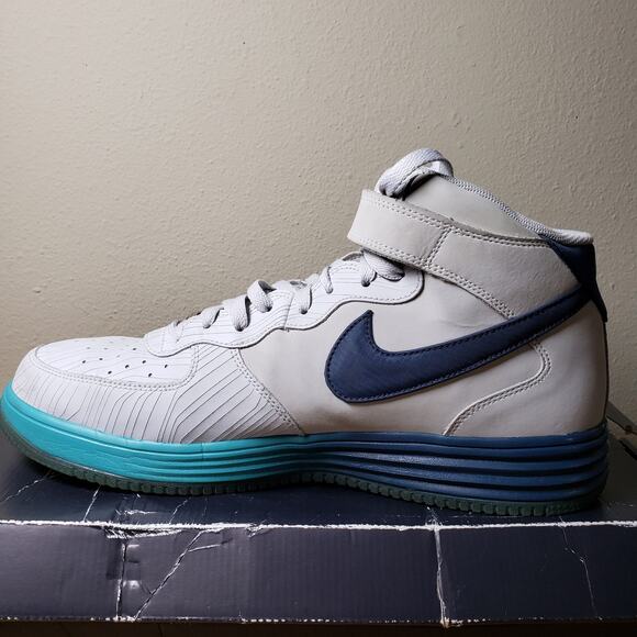 Nike Men's Size 14 Lunar Force 1 Pure Platinum Squadron Blue Sneaker‎ Streetwear